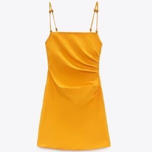 Zara orange draped linen mini dress